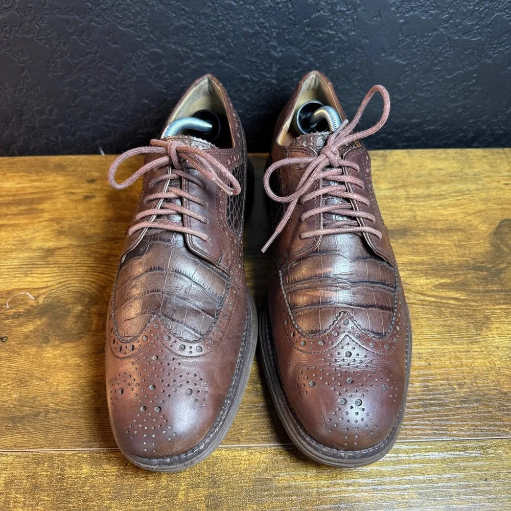 Cole‎ Haan Lunargrand C12651 Brown Leather Croc Wingtip Oxford Mens 10M
